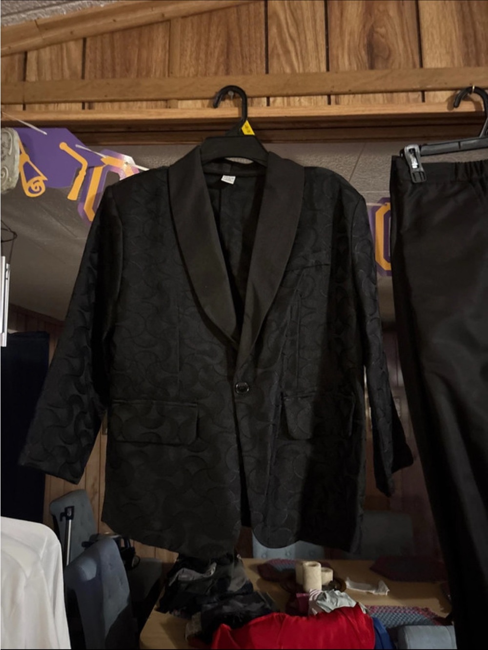 SHEIN Black Satin Shawl Collar Blazer with Subtle Jacquard